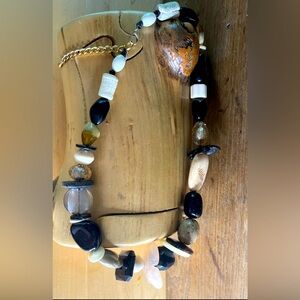 Teresa Goodall NECKLACE Signed Cream Black Resin Flower Beads OOAK BOHO Artisan